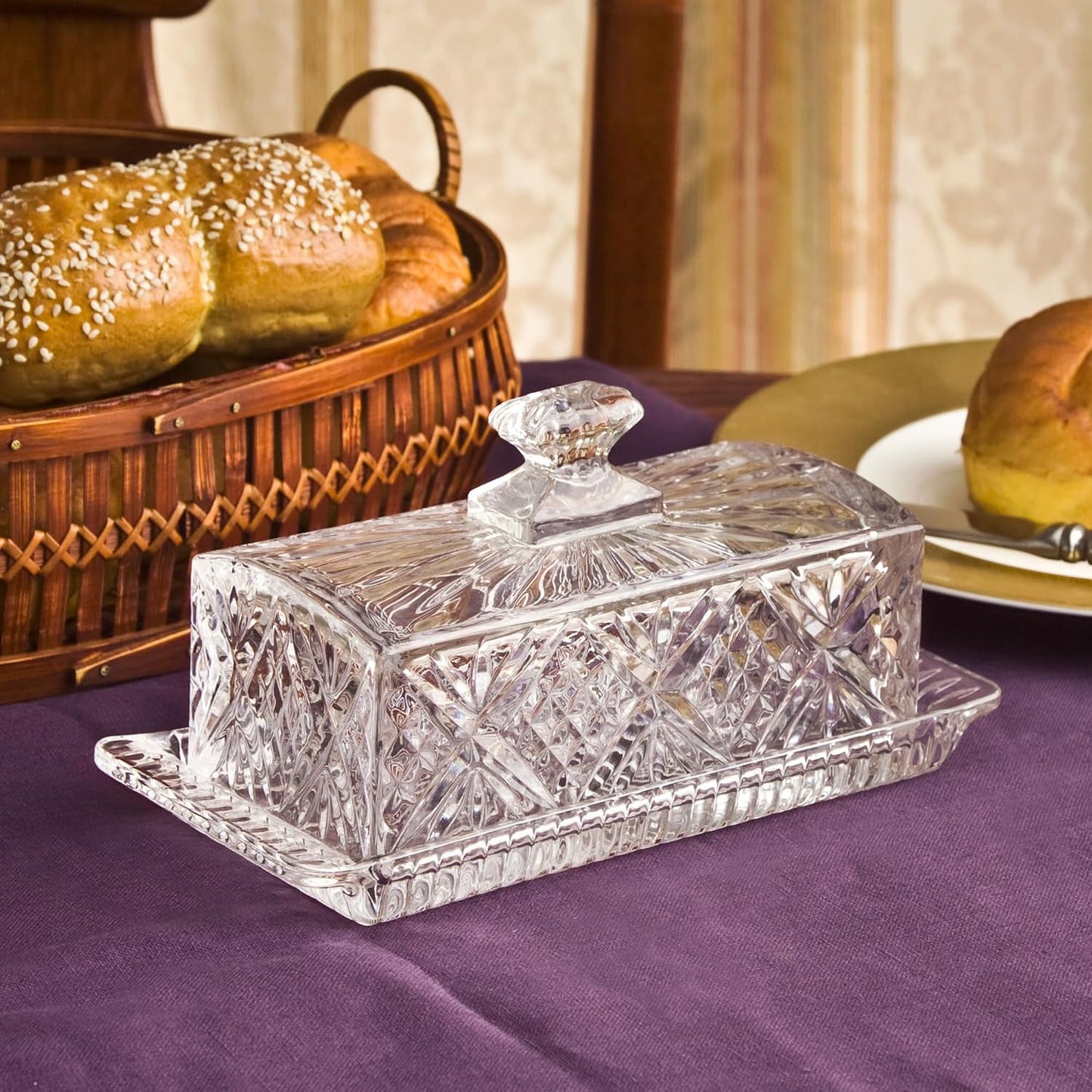 Dublin Crystal Collection Glass Butter Dish with Lid - Elegant Butter Holder