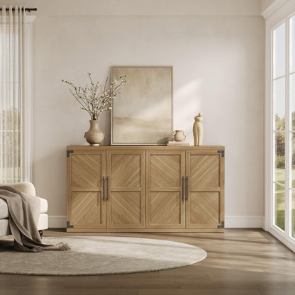SICOTAS Buffet Cabinet with 4 Doors, Modern Sideboard Cabinet with Storage and Adjustable Shelves, Large Credenza Storage Cabinet (1, Oak Brown)