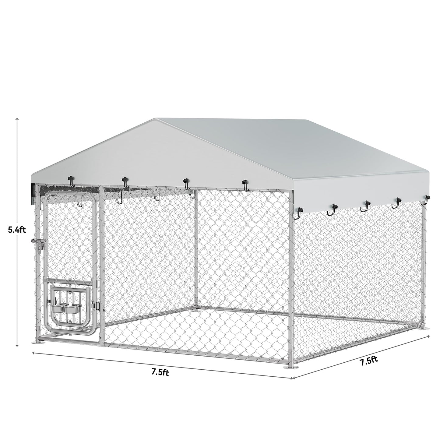 YITAHOME Outdoor Dog Kennel with Rotating Feeder Bowls, 7.5'x7.5' Outdoor Dog Enclosure with Roof, Heavy Duty Dog Cage for Medium Large Dogs