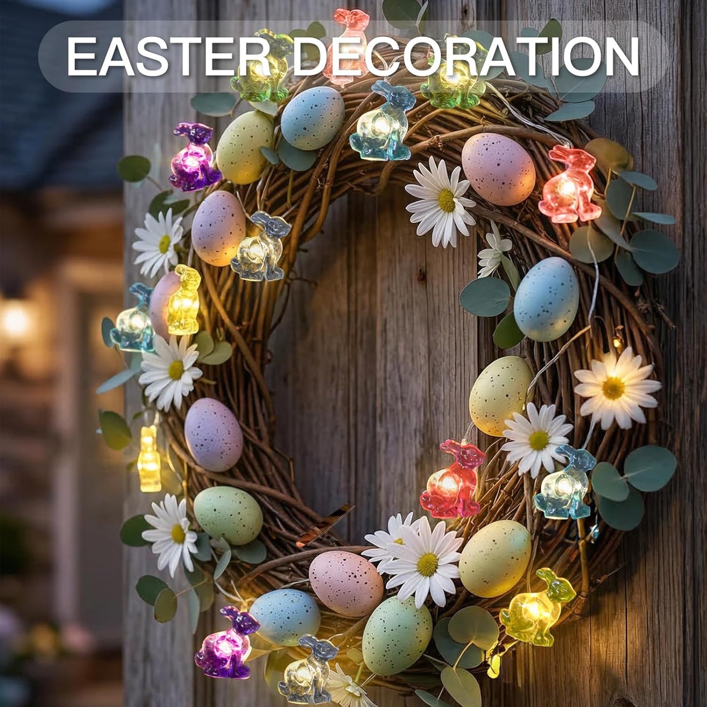 12.8ft 40LED suddus Easter Bunny Battery Operated String Lights, Waterproof Colorful Easter Fairy Lights with Timer