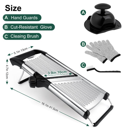 Mandoline Slicer for Kitchen, Adjustable mandoline food slicer， Stainless Steel vegetable slicer with a pair of Gloves