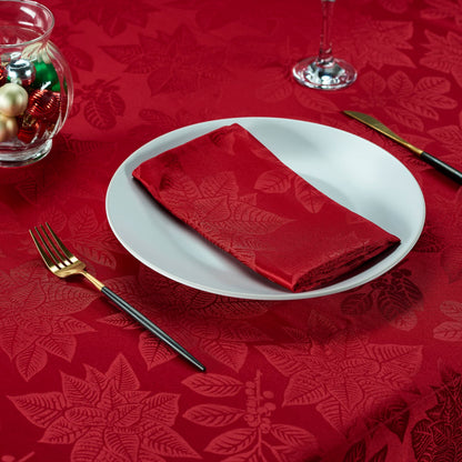 Kadut Christmas Tablecloth, Poinsettia Leaf Red Tablecloth (60 x 102 Inch) for 6 Foot Rectangle Tables, Heavy Duty Fabric, Table Cloth for Harvest, Xmas Holiday, Winter, and Parties Table Cover