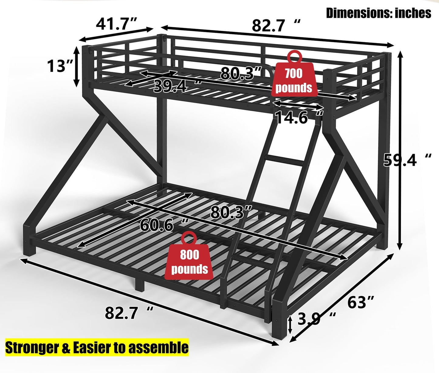 QLUSAN Latest Upgraded & Stronger Heavy Duty Metal Twin XL Over Queen Size Bunk Bed, Safer Thickened More Stable Bunkbed (Greater Weight Capacity) (Twin XL Over Queen (A),Black)