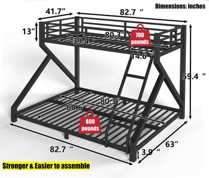 QLUSAN Latest Upgraded & Stronger Heavy Duty Metal Twin XL Over Queen Size Bunk Bed, Safer Thickened More Stable Bunkbed (Greater Weight Capacity) (Twin XL Over Queen (A),Black)