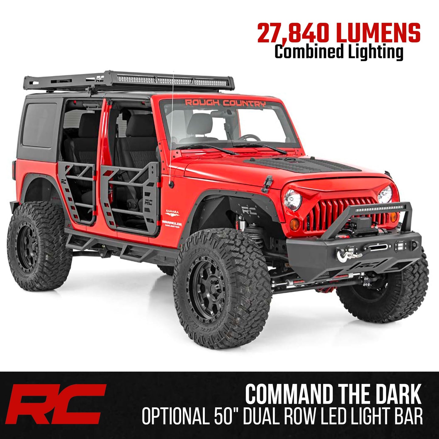 Rough Country Roof Rack for Jeep Wrangler JK (2007–2018) - Heavy-Duty Cargo Rack, Freedom Top Compatible, Low-Profile Overland Design
