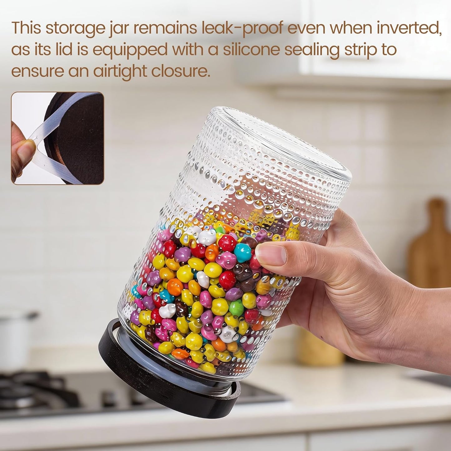32oz, WACOI Glass Jars with Wooden Lid Glass Canisters Glass Jars Food Storage Containers for Candy, Oats, Coffee