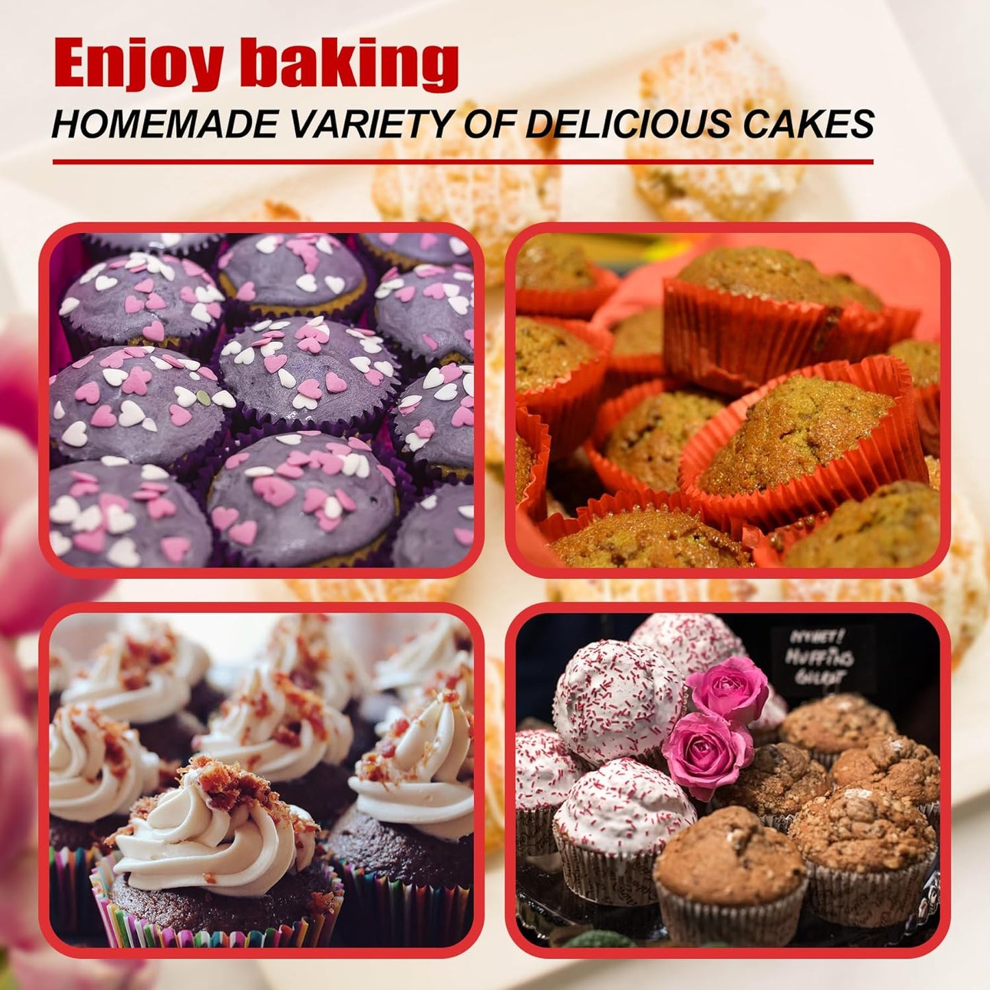2PCS Silicone Muffin Pan - Thicken-12 Cup Non-Stick Baking Pan for Muffin Cakes, Tart, Bread - Dishwasher & Microwave