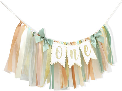 1st Sage Green One High Chair Banner - Simple Birthday Party Decorations,First Birthday Highchair Garland for Cake