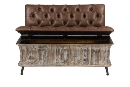 Deco 79 Wood Room Storage Bench Entryway Bench with Tufted Faux Leather Seat and Back, Bench 47" x 20" x 32", Brown
