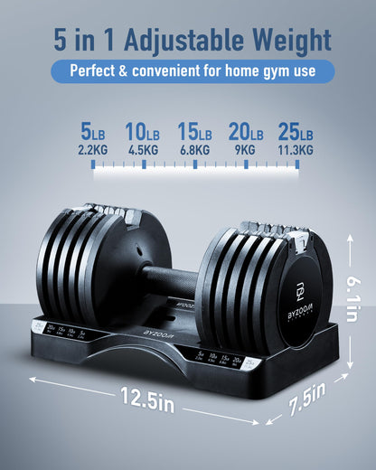BYZOOM FITNESS Pure Series Adjustable Dumbbell - 12.5/25/27.5/75lb - ONE UNIT OR PAIR(check QTY before purchase) - 5-in-1/ 10-in-1 / 21-in-1 Flexible Hand Weights for Home Gym, Strength Training & Fitness Workouts, White OR Black
