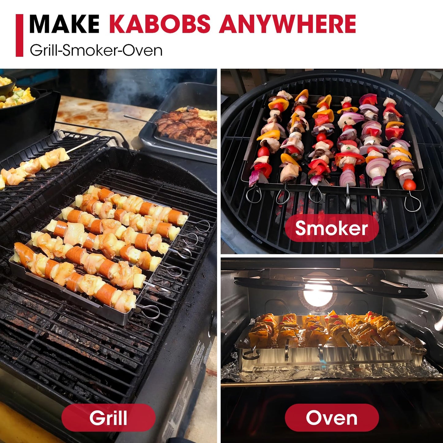 Unicook Upgraded Stainless Steel BBQ Shish Kabob Set, Large Foldable Grill Rack with 6pcs 13.5"L Barbecue Skewer, Keeps Kabobs from Sticking to the Grill Grate, 30pcs Bamboo Skewers as Bonus