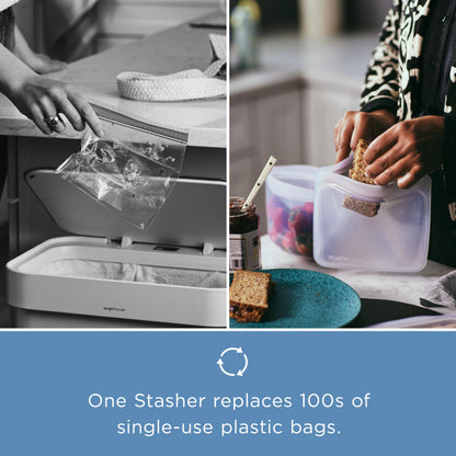 Stasher Silicone Reusable Storage Bag, 1-Cup Bowl, Reusable Freezer Bags, Microwave, Dishwasher, Oven Safe, Sous Vide, Premium Lunch Container, Eco Friendly, Food-safe Silicone Snack Bag, 8 oz, Blue