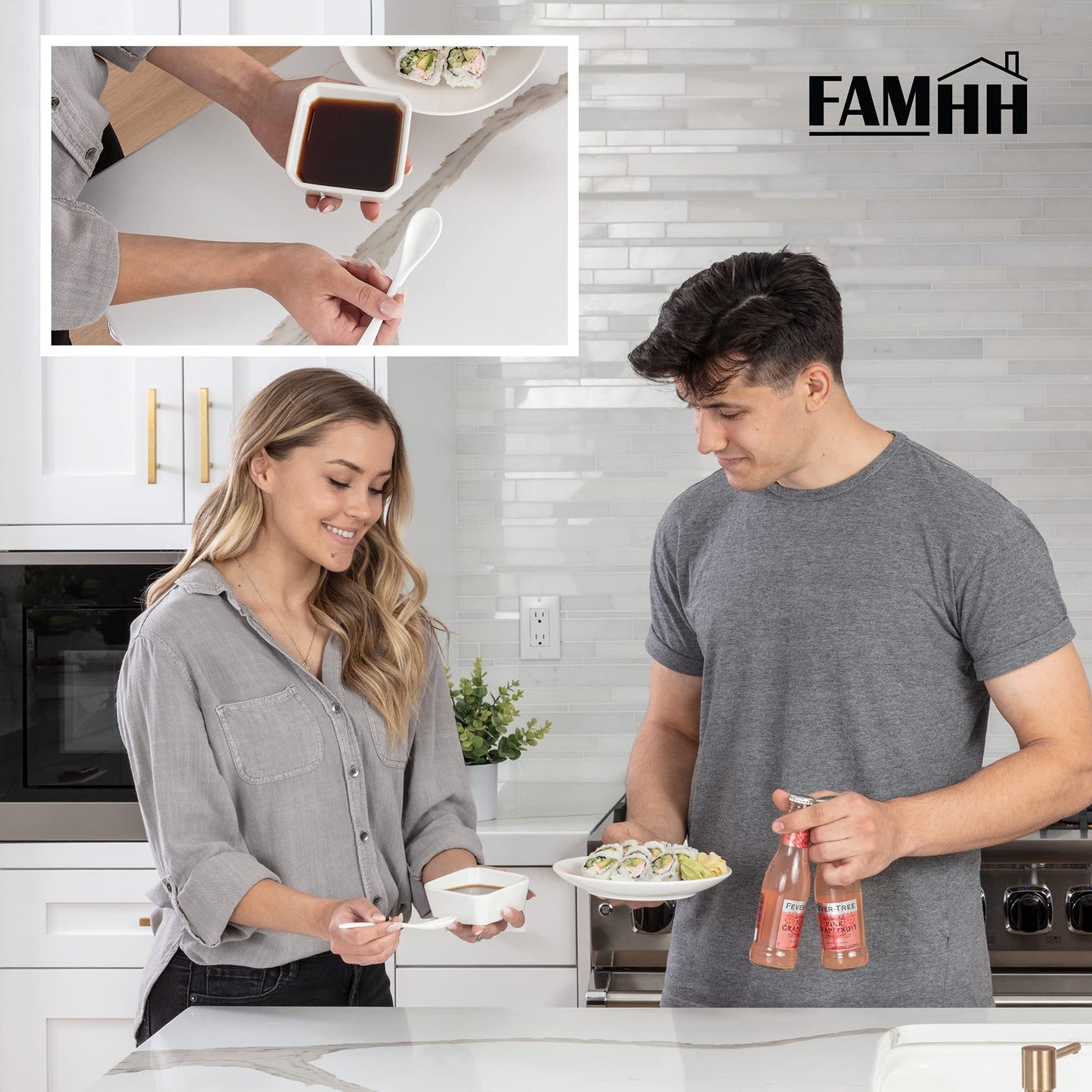 FAMHH 6 Oz White Porcelain Serving Bowls Set – 6 Small Bowls and 6 Serving Spoons – Sturdy, Oven- and Dishwasher-Safe Ceramic Condiment Cups for Sauces, Desserts and Appetizers