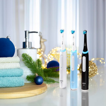 Oral-B iO Deep Clean Rechargeable Electric Powered Toothbrush, White with iO Series 3 Limited, 2 Brush Heads and Travel Case - Pressure Sensor to Protect Gums - 3 Cleaning Settings - 2 Minute Timer