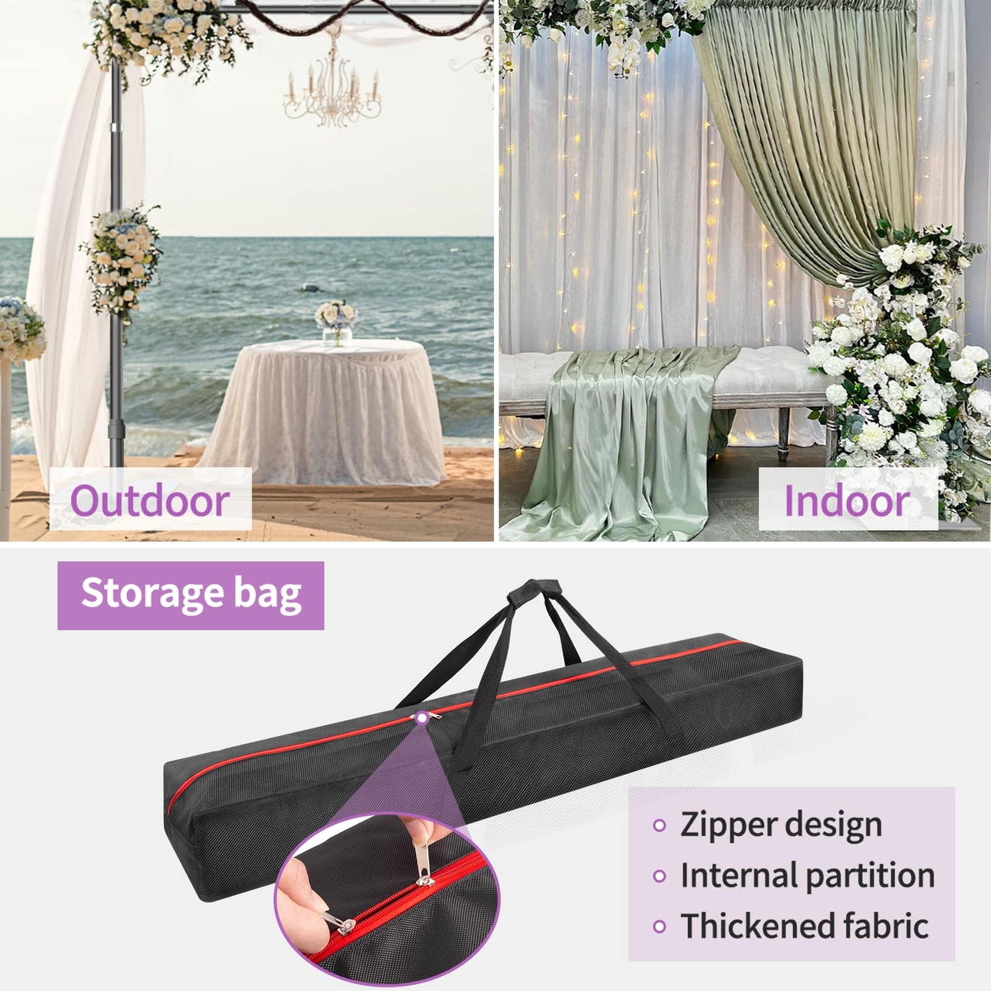 12x10 Pipe and Drape Stand Kit, Heavy Duty Backdrop Stand Adjustable, Sturdy Metal Back Drop Decoration Frame with Flat Base for Parties, Flower Wall, Wedding, Event,Trade Shows, Photo Shoot- Black