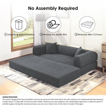 80” Convertible Sofa Bed, Cloud Boneless Couch Floor Sleeper Bed with Pillows, Corduroy Compression Sofa in Box, No Assembly Modular Lounge Couch for Living Room, Smog Gray