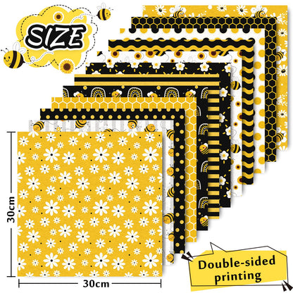 Whaline 24Pcs Bee Pattern Paper Pack 12 Designs Yellow Black Honeycomb Scrapbook Specialty Paper Double-Sided Collection Decorative Craft Papers for DIY Card Making Scrapbook Photo Album Decor