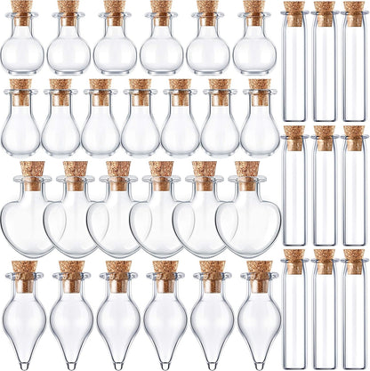 Patelai 50 Pcs Mini Glass Bottles Jars - Tiny Cork Stoppers for DIY Decor, Wishing Message Jars for Parties