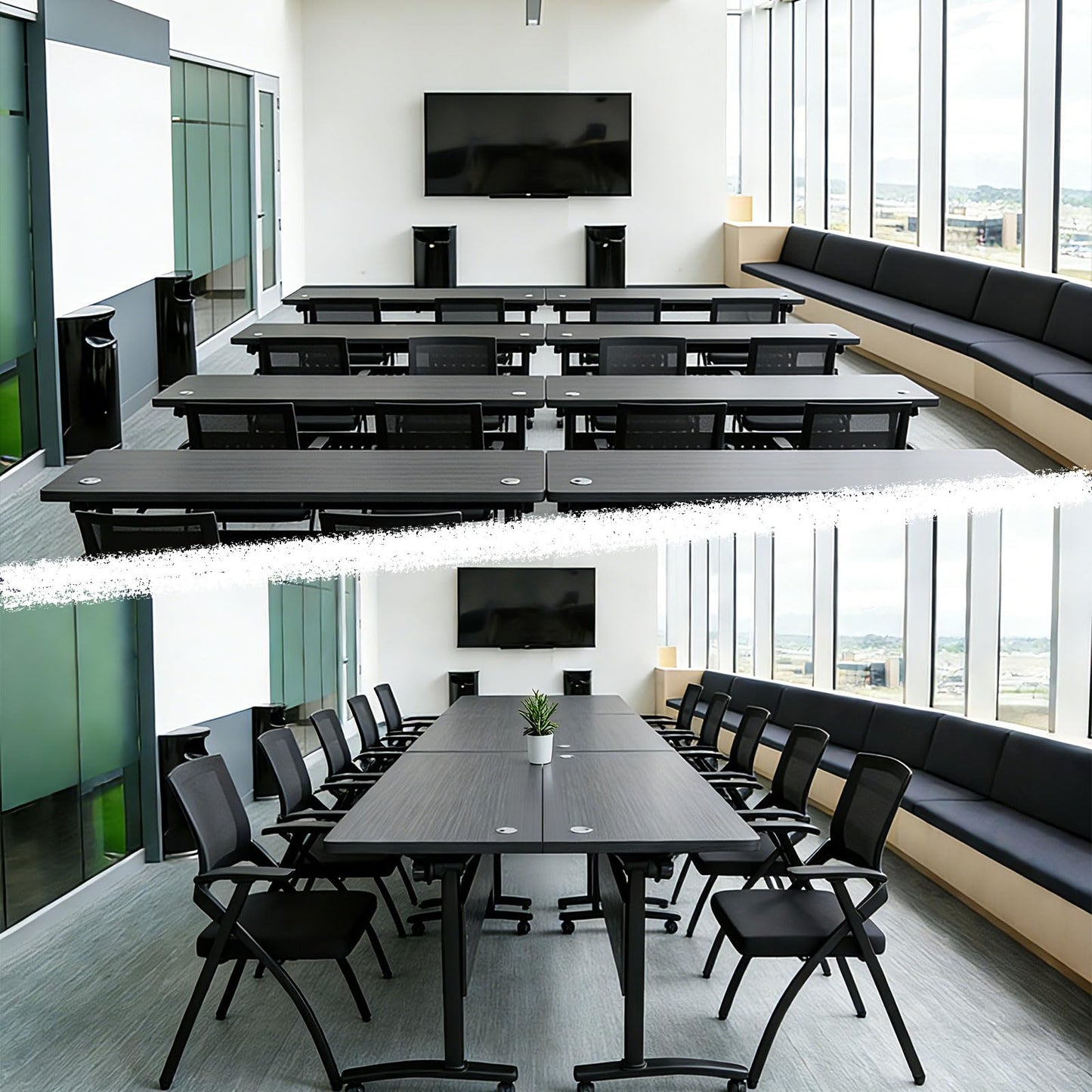 Modern Conference Table, Folding Conference Table with Wheels, Flip Top Mobile Meeting Table for 2-30 Person, Modular Seminar Training Room Table for Meeting Conference Room (4, Dark Grey, 70.8")