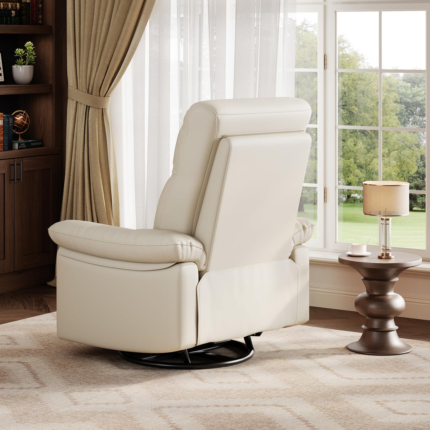 Garvee Power Recliner Chair with 270° Swivel and Rocking, Electric Glider Nursery Chair with USB Charging Port, PU Leather Upholstery and Button Tufted Backrest for Living Room, Cream