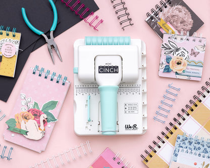 We R Memory Keepers Mini Cinch Bundle Includes Book Binding Machine, 16 Wires, Wire Cutters, and Six Black Bookboards, Easy to Use Design, Ruler, Wire or Spiral Coils, DIY Books, Notebooks, Calendars
