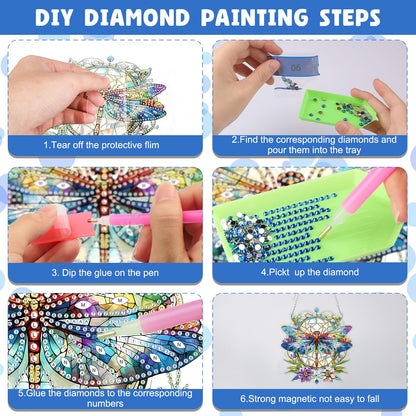 NAIMOER DIY Hanging Diamond Art Kits for Adults, Dragonfly Diamond Painting Kits, Special Shaped Rhinestone, Acrylic 5D Gem Art Craft Window Pendants Home Garden Wall Hanging Ornament Kits