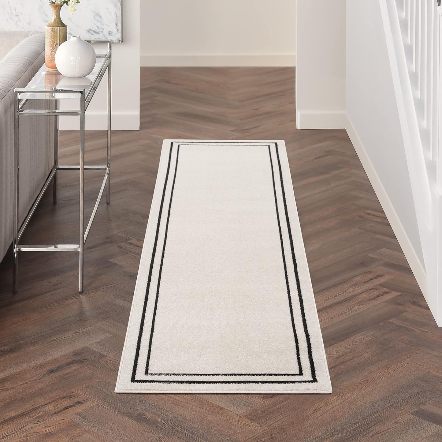 2' 6' (6' Nourison Home Nourison Essentials Ivory/Black x Area Rug - Easy Clean, Non Shedding, Bed Room, Living Room