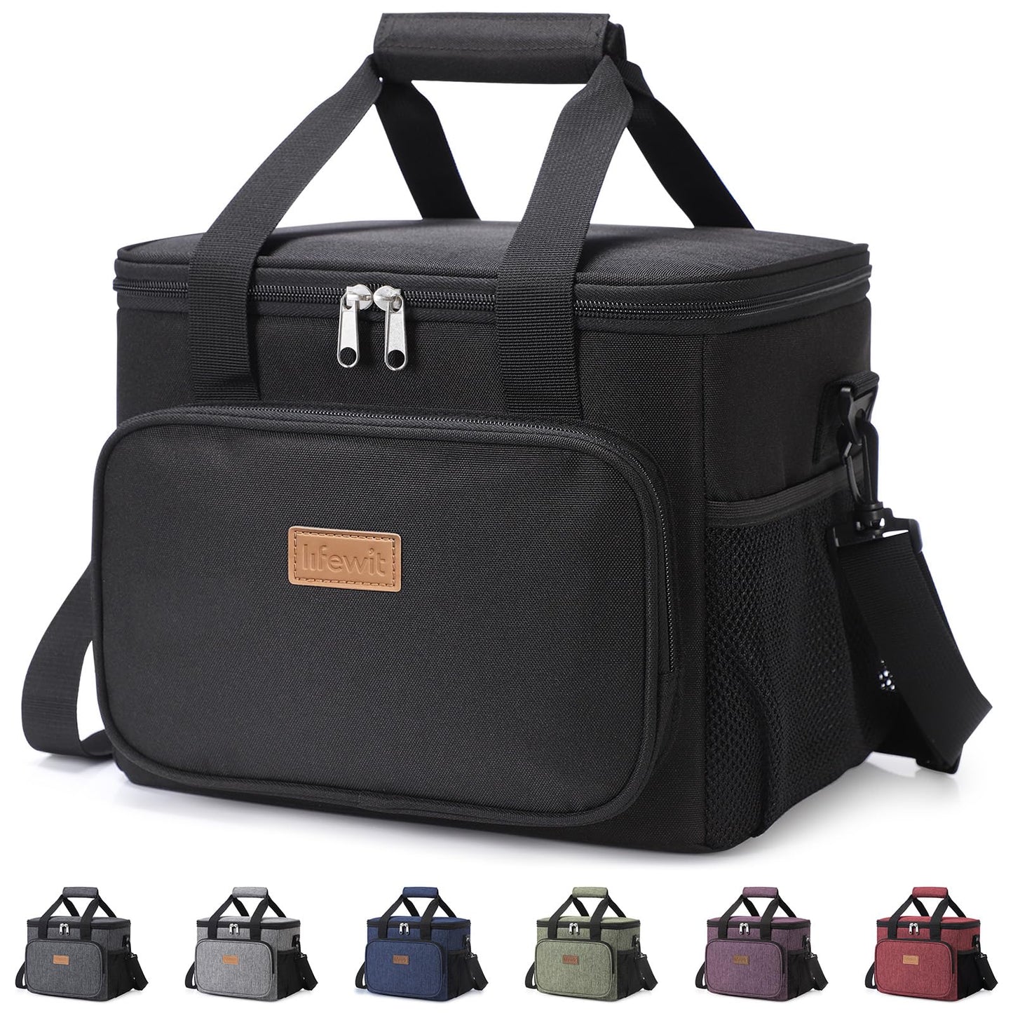 Lifewit Large Lunch Bag, Insulated Lunch Box, Soft Cooler Cooling Tote for Adult Men Women, Black 24-Can (15L)