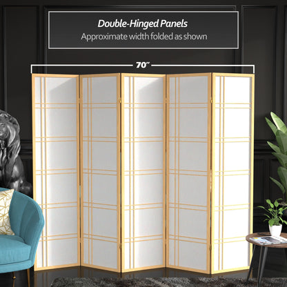 Red Lantern 6 ft. Tall Double Cross Shoji Screen - Natural - 5 Panels