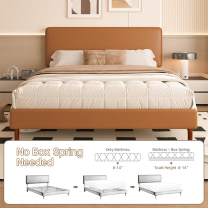 Lcwtvgxr King Size Leather Platform Bed Frame with Adjustable Upholstered Headboard, Solid Wooden Legs, No Box Spring Needed, Easy Assembly, Noise Free, Orange-Brown