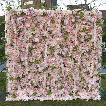 JIIPOREGJ Flower Wall Panel White & Roses Artificial Flower Backdrop for Wedding Party Flower Birthday Decorations,Hanging Artificial Flowers Wall Romantic Silk Ro