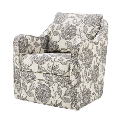 Madison Park Brianne Upholstered Swivel Curved Armchair 360 Degree Accent Chair with Metal Base Stand, Pillowback Support, Slub Weave, Wide Seat for Nursery or Living Room Fully Assembled, Multi