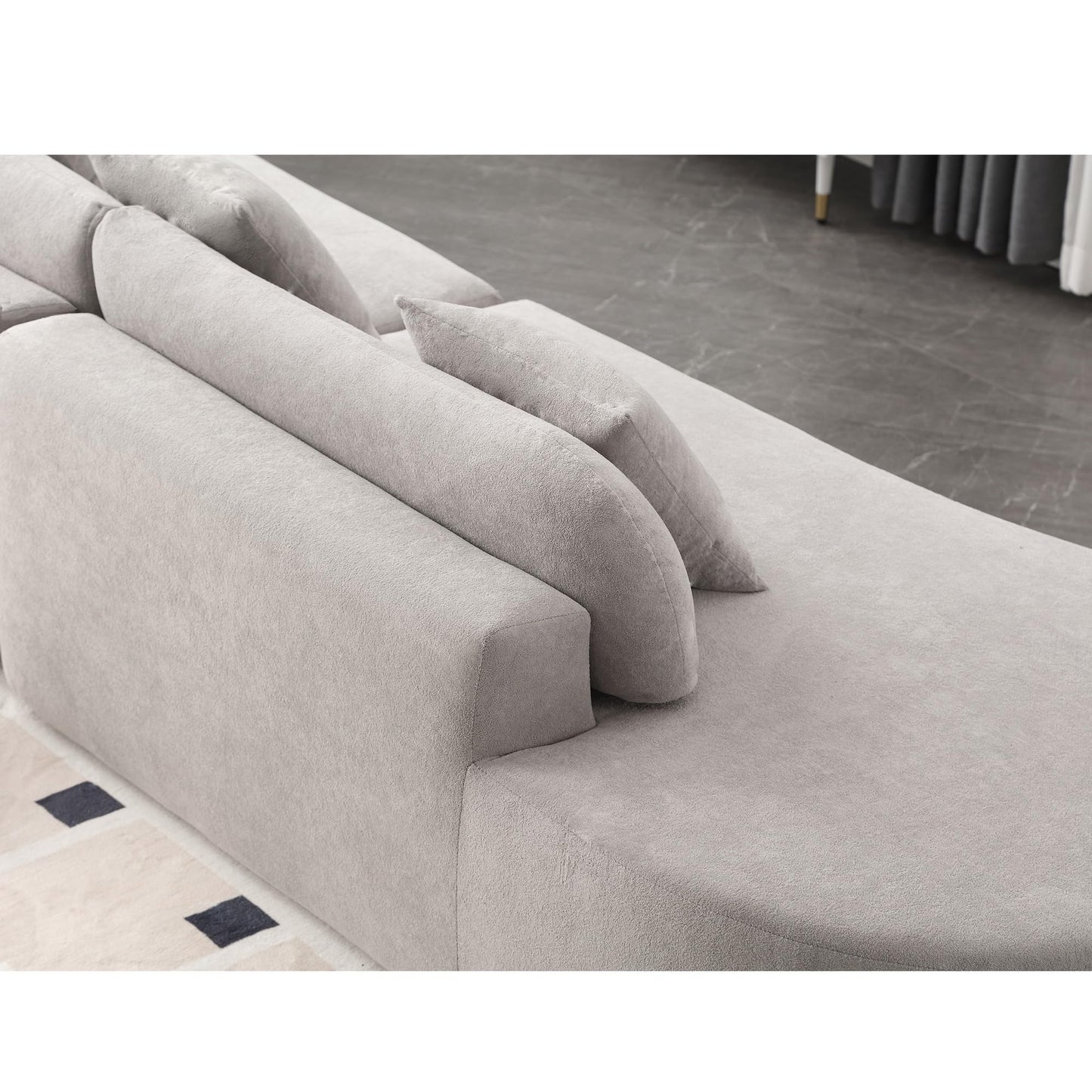 ACQCA 130.5" Modern Curved Combination Sofa, Cloud Couch with 3 Removable Pillows for Living Room, Apartment,Office,No Assembly Required, Gray
