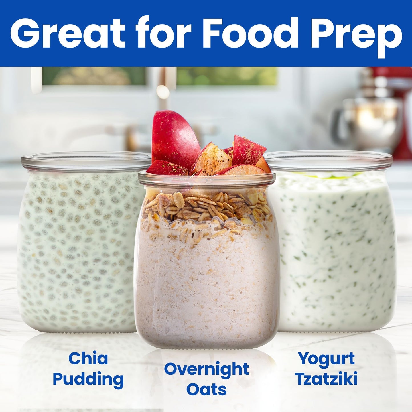 Ultimate Yogurt Jars, Make More Delicious Yogurt! 8 Count Small Glass Yogurt Cups With Lids, 100% BPA Free, Airtight & Dishwasher Safe! Perfect Containers for Yoghurt, Oatmeal, Pudding, or Jello