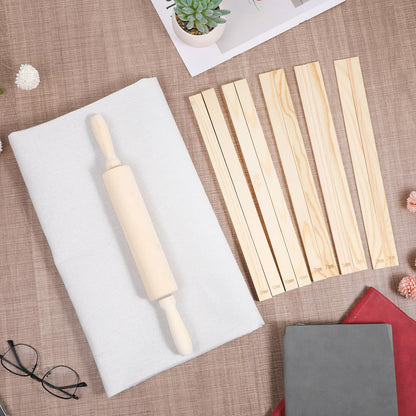 IMengjbang 12 Pcs Pottery Tools Set, Wooden Clay Rolling Pin with 5 Size Thickness Guides, Linen Tablecloth for Ceramic Pottery Making, Clay Roller for Crafts
