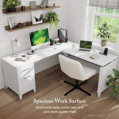 Bush Furniture Somerset 72W 3 Position Sit to Stand Adjustable Standing L Shaped Desk in White, Ergonomic Corner Computer Office Table
