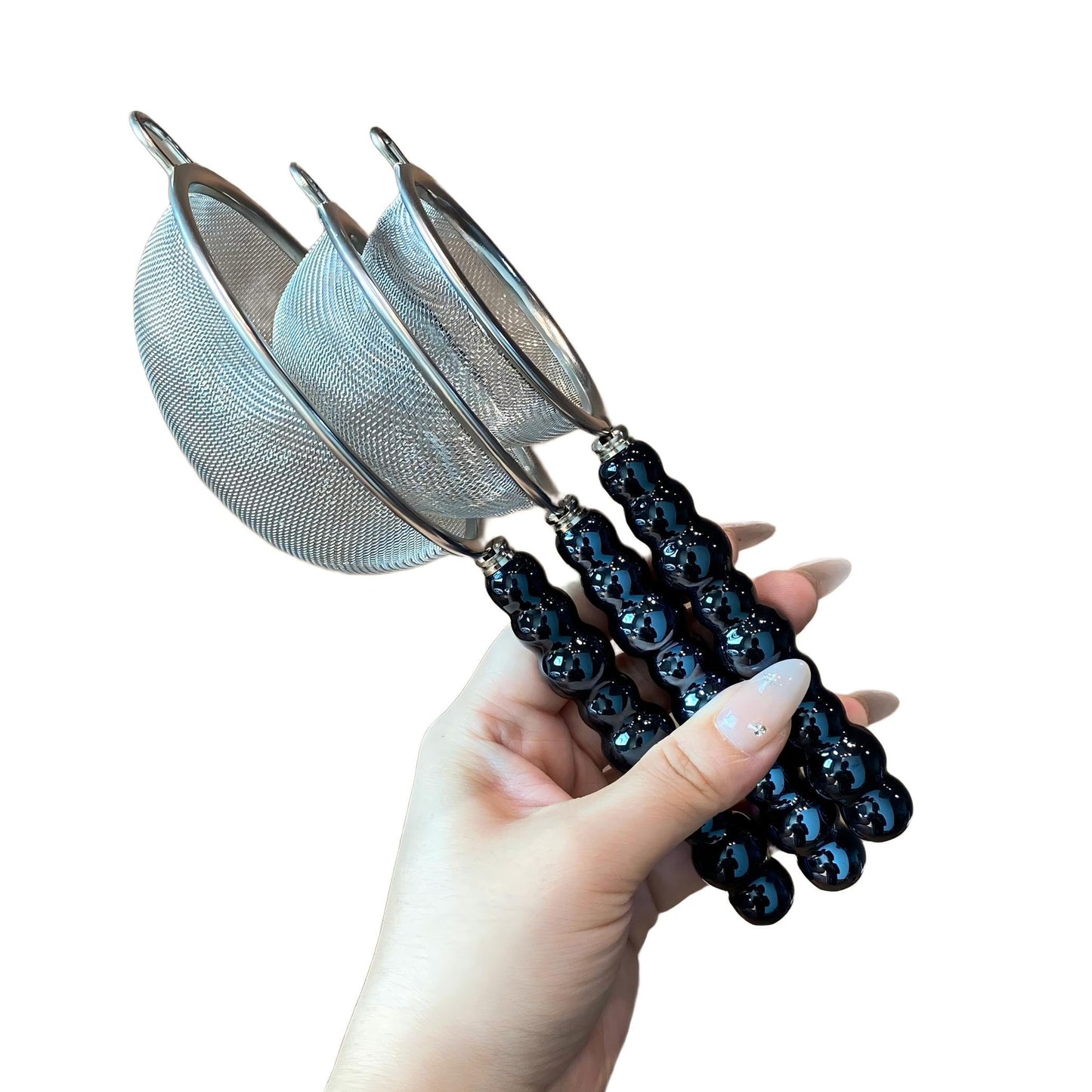 3 Sizes（2.76"+3.15"+3.94") Single Fine Mesh with Non-Slip Ceramic Handle,Perfect for Sift, Strain, Drain Rinse Vegetables