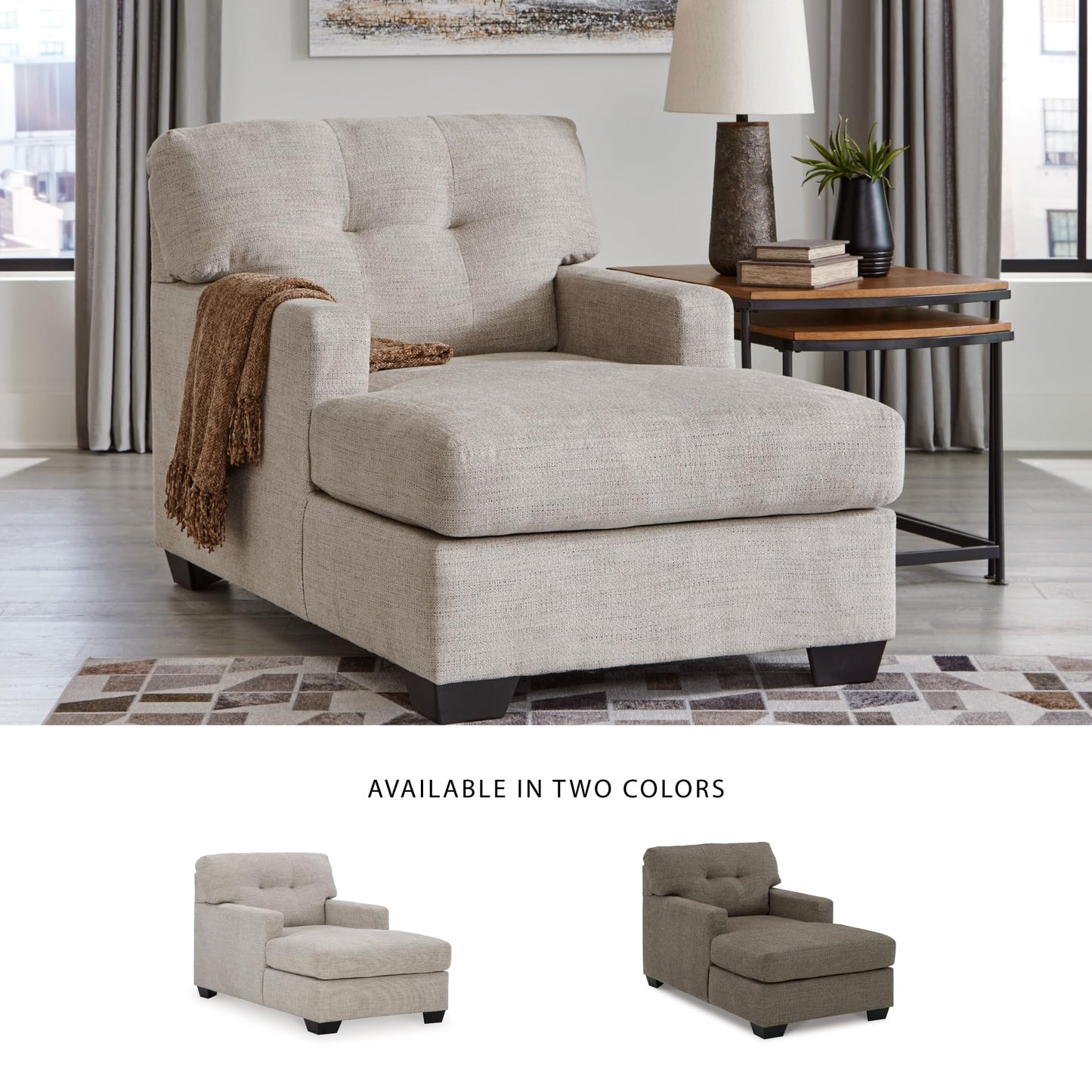 Signature Design by Ashley Mahoney Contemporary Tufted Upholstered Chaise, Beige