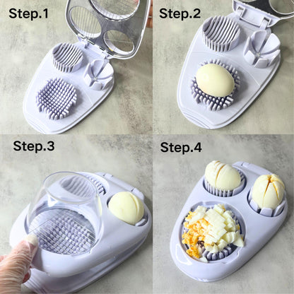MASALACO 3 in 1 Boiled Egg Slicer, Three Slicing Modes, Tomato, Strawberry, Banana Kitchen Slicing Tool, Chopper, Egg Slicer Kitchen Small Tool, White