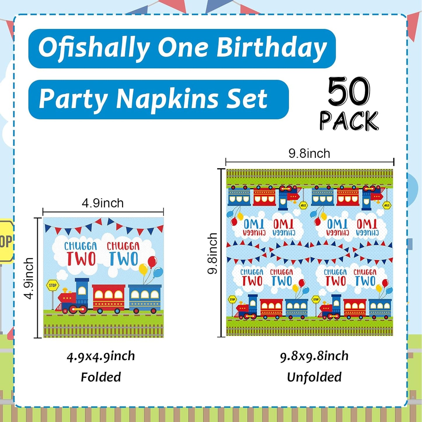 50Pcs Set Qyeahkj Chugga Chugga Two Two Paper Napkins Transportation Party Disposable Napkins for Train Theme Birthday