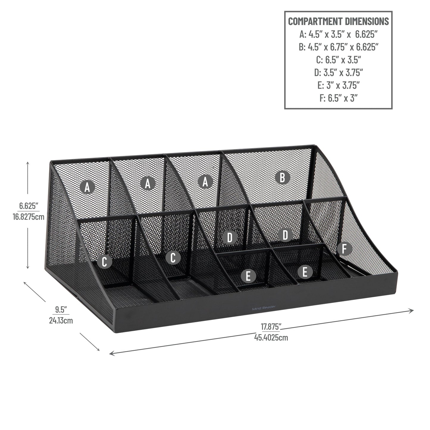 Mind Reader Cup and Condiment Station, Countertop Organizer, Coffee Bar, Kitchen, Stirrers, 17.875"L x 9.5"W x 6.625"H, Black
