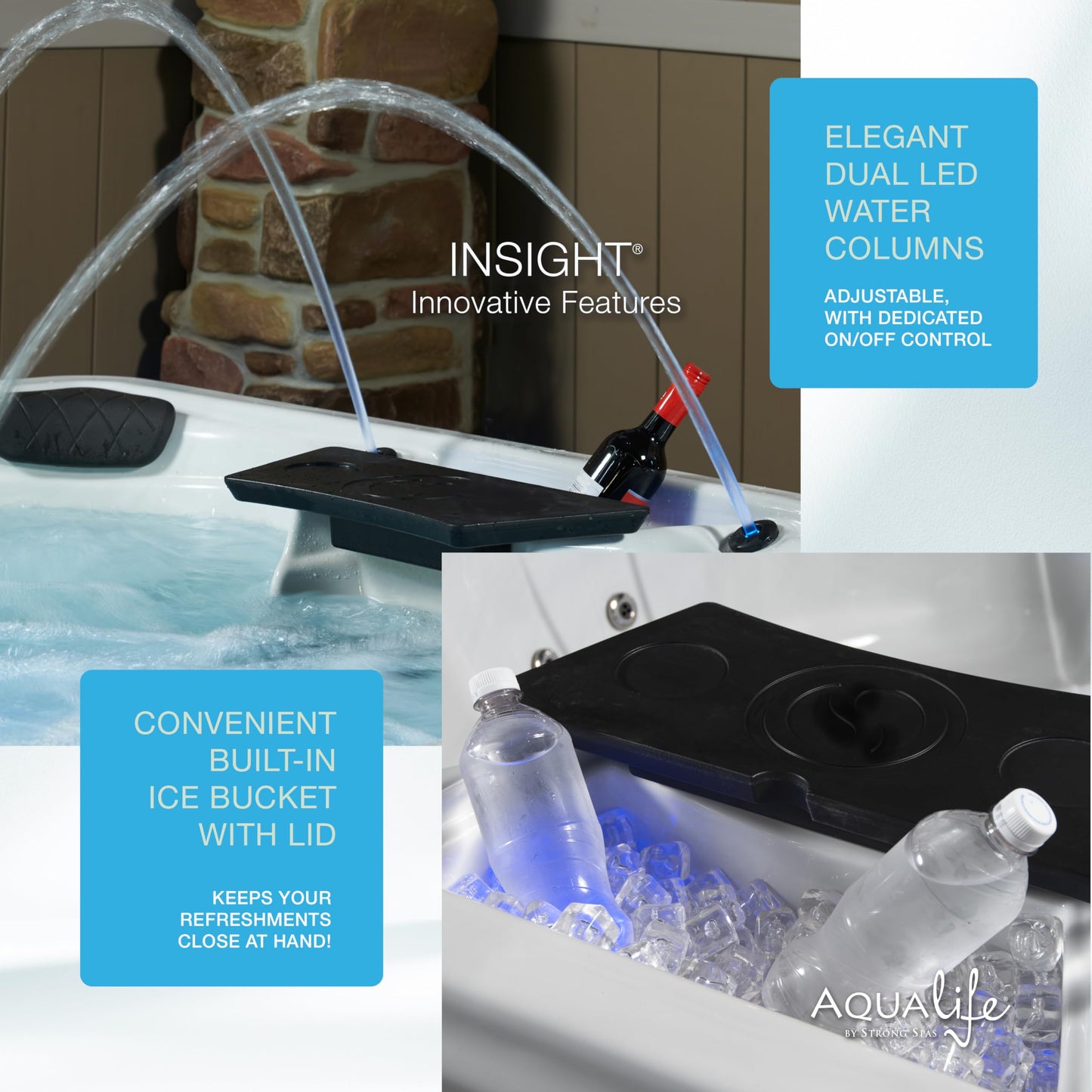 Insight Outdoor Hot Tub, 7-Person 34-Jet, 86-Port Non-Lounger Acrylic Spas with Ice Bucket by Aqualife by Strong Spas