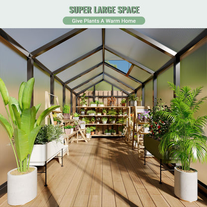 GarveeTech 6X10 FT Greenhouse, Polycarbonate Garden Greenhouse for Outdoors,Aluminum Frame Green House with Lockable Door and Adjustable Roof Vent, Ideal for Backyard Patio and Outside Growing