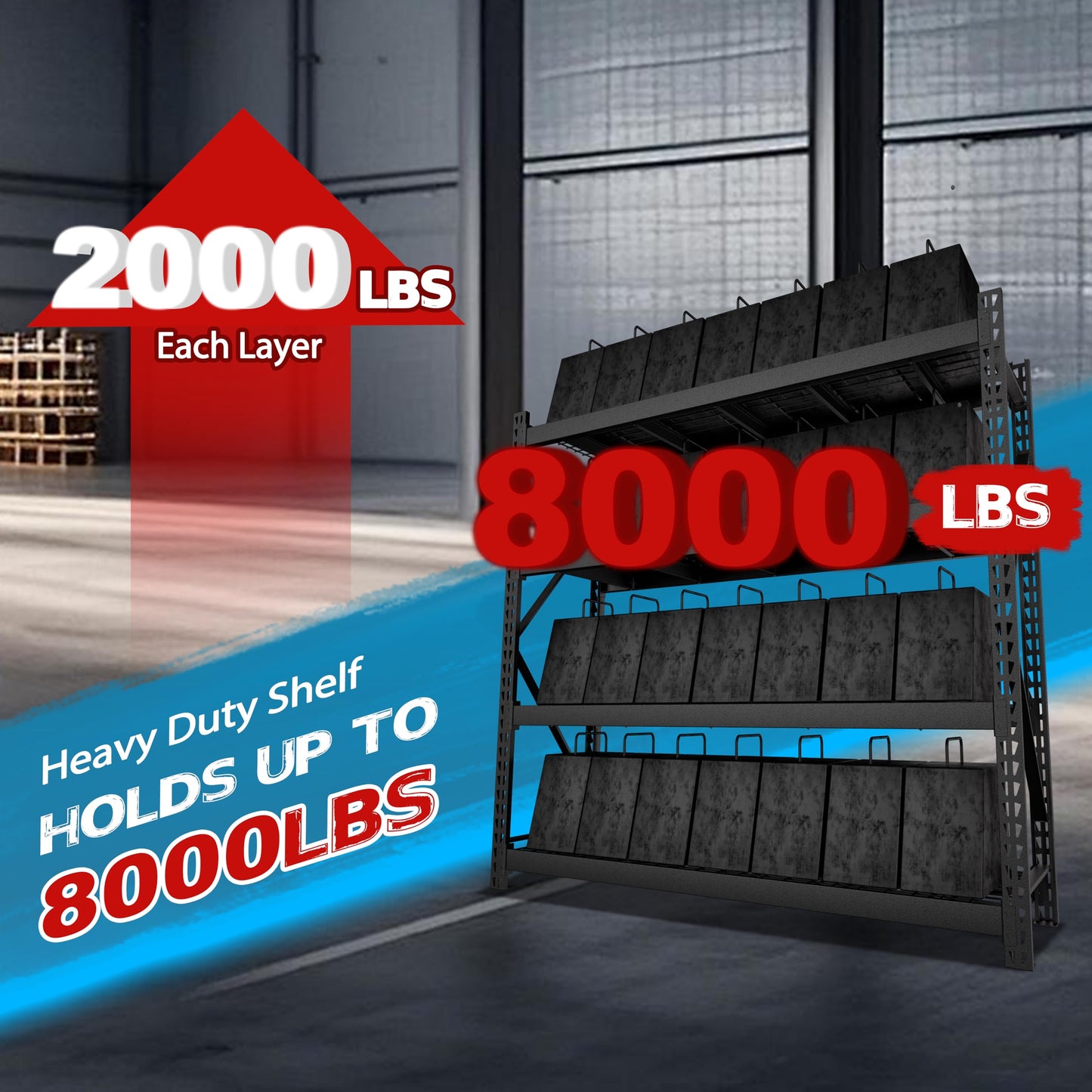 MUPATER 91" W x 24" D x 87" H Industrial Storage Shelving, 8000 Pound Load Capacity, 4-Tier Heavy Duty Adjustable Shelves, Metal Garage Storage Rack for Warehouse, Garage, Kitchen