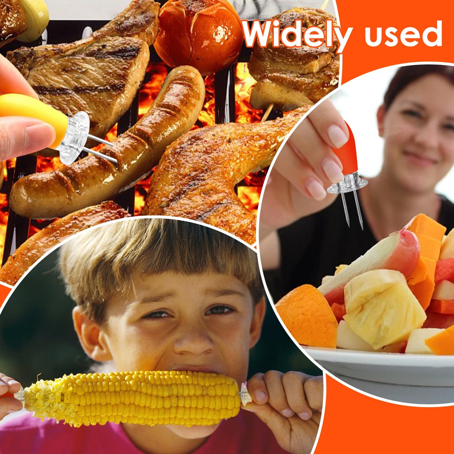 16Pcs/8 Pairs Corn Holders Stainless Steel Corn Holders Corn on the Cob Skewers with Multi-Colour Silicone Handle for BBQ Home Cooking Parties Camping