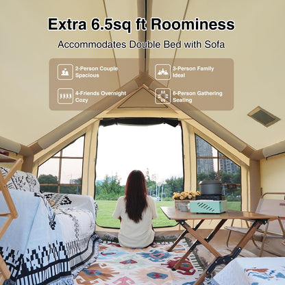 KNUO 2026 Upgraded Waterproof Inflatable Camping Tent for 2~4 People, Large Blow-Up Air Tent, No Assembly Needed Luxury Glamping House, 10x7.2ft Oxford Fabric, Beige