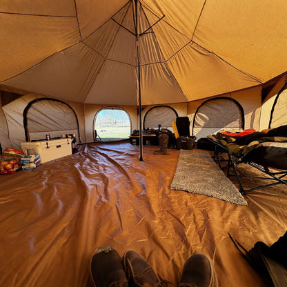 ShinHye 16.4ft Bell Tent for Glamping & Camping – Waterproof Canvas with Stove Jack, Removable Floor & 8 Mesh Windows (Fits 6-8 People)