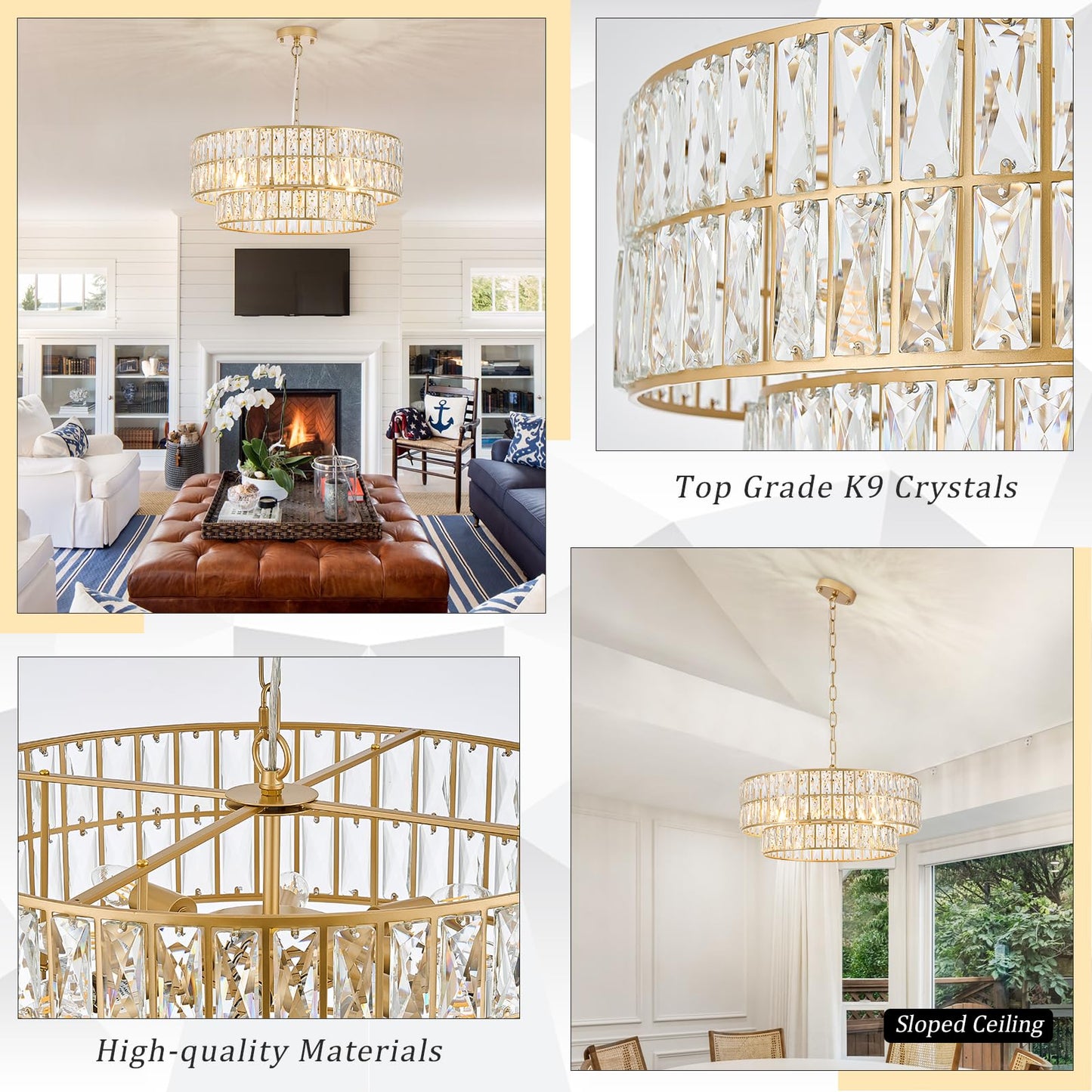 CATINER 24'' Modern Crystal Chandelier 8-Lights Luxury Gold Semi Flush Mount Ceiling Light Fixtures Round Crystal Pendant Chandelier for Living Room Dining Room Foyer Bedroom Kitchen