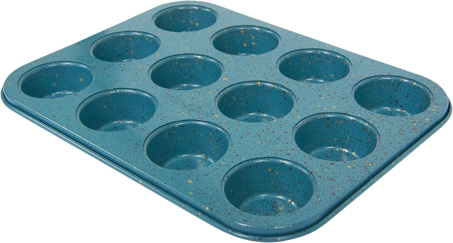 casaWare Mini Muffin Pan, 12 Cup Ceramic Coated Non-Stick (Blue Granite)
