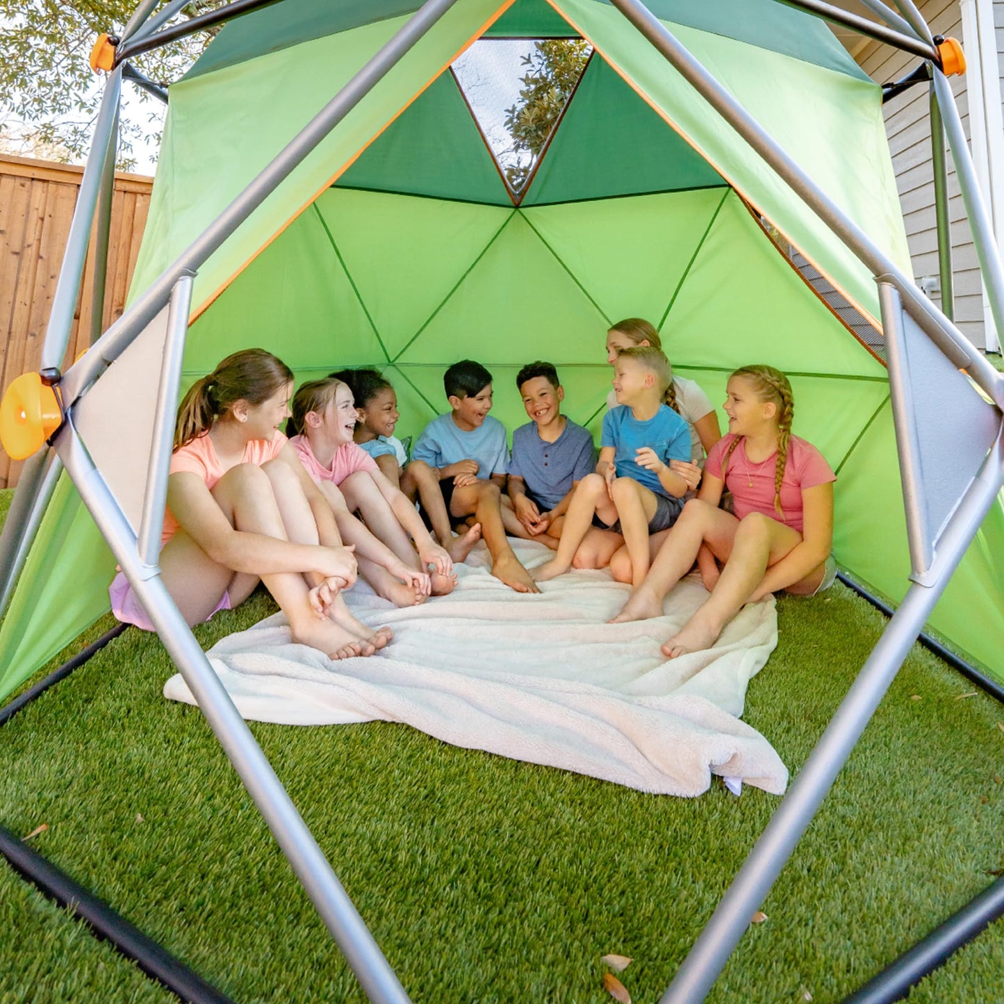 gobaplay Summit Pro Climbing Dome with Tent, 600 lb Capacity, Green - Outdoor 7.5' Non-Slip Rock Climber, Backyard Playset for Kids 6+